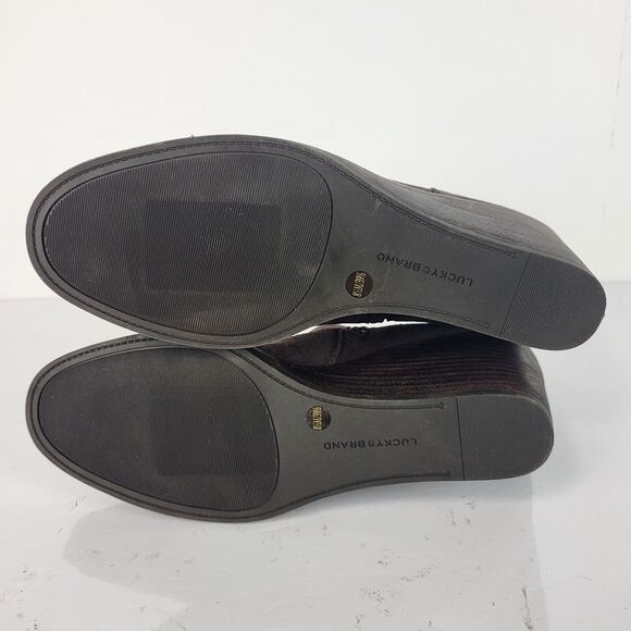 Lucky Brand Zorlina Ankle Boots Wedge Heel Zip Up chocolate Suede - Picture 10 of 11